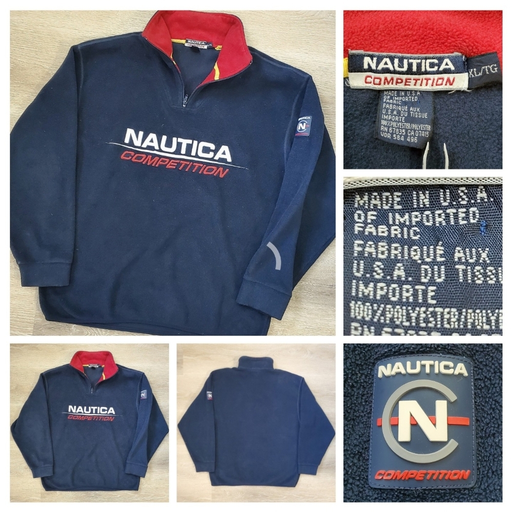 Vintage 90S Nautica Competition Quarter Zipper Fleece XL Made In USA NAUTECH EUC